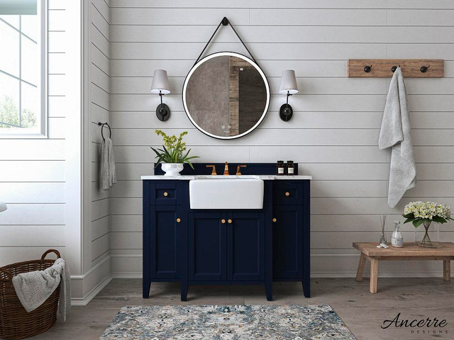 48 Inch Adeline Bathroom Vanity With Farmhouse Sink & Carrara White Marble Top Cabinet Set Available in 3 Finishes ANC in Cabinets & Countertops - Image 3