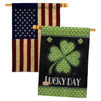 Breeze Decor Lucky Day Clover House Flags Pack St Patrick Spring Yard Banner 28 X 40 Inches Double-Sided Decorative Home