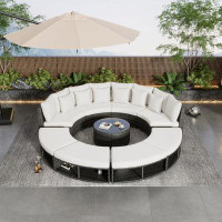 wendeway 9-Piece Outdoor Patio Furniture Luxury Circular Outdoor Sofa Set Rattan Wicker Sectional Sofa Lounge Set With T
