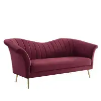 Everly Quinn Sofa With Arched Design And Vertical Channel Tufting, Crimson Red