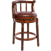 Darby Home Co Seat Height 26'' Swivel Cow Top Leather Wooden Bar Stools 360 Degree Swivel Bar Height Chair With Backs