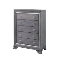 Rosdorf Park 5 Drawers Wooden Chest With Mirror Inserts Design In Light Grey