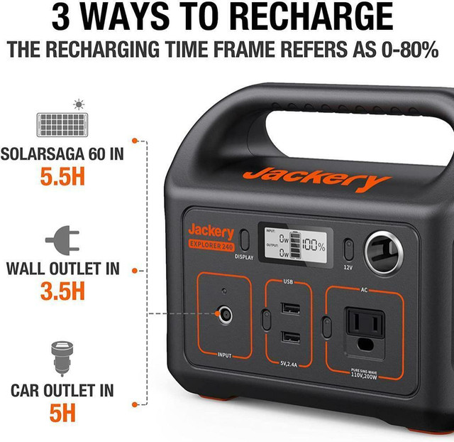 FREE Delivery | Jackery Portable Power Station Explorer 240, 240Wh Backup Lithium Battery, 110V/200W AC Outlet in Other - Image 2