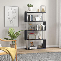 Wrought Studio Modern Homcom S-shaped 5 Tier Room Dividing Bookcase Wooden Storage Display Stand Shelf In Black Finish