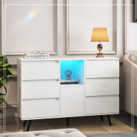 Latitude Run® Living Room Sideboard Storage Cabinet White High Gloss with LED Light