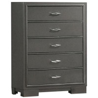 Benjara Aliso 47 Inch Tall Dresser Chest, 5 Drawers, Solid Wood, Dark Grey Finish