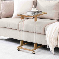 Mercer41 C-Shape Square Acrylic Side Table Sofa Table With Glass Top And Metal Base