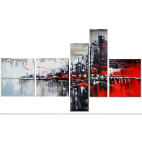 Made in Canada - Design Art Red/Black Cityscape 5 Piece Graphic Art on Wrapped Canvas Set