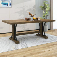 Red Barrel Studio Retro Style Dining Table 78"Wood Rectangular Table, Seats up to 8 (Natural Walnut)