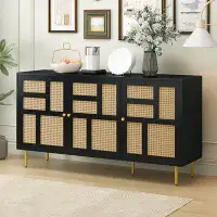 Ivy Bronx TV Stand With Rattan Door For Televisions Up To 55" With Adjustable Shelves And Storage Cabinets, Modern Enter