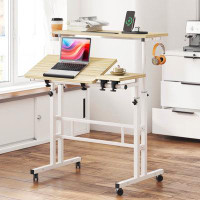 Inbox Zero Computer Desk With Wheels Home Snack Side Table With Castors Mobile Office Desk