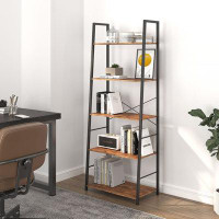 17 Stories Bookshelf 5 Tier, Storage Shelf Organizer with Metal Frame(Brown)