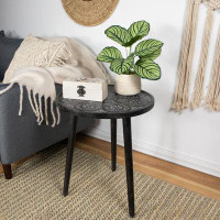 Northlight Seasonal 18" Charcoal Black And Grey Floral Engraved Wooden Side Table