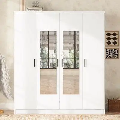 Latitude Run® 4-Doors Wooden Wardrobe Storage for Bedroom