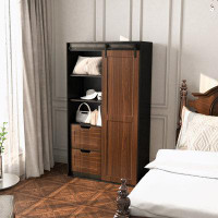 Gracie Oaks 71-inch High wardrobe and cabinet , Clothes Locker,classic sliding barn door armoire