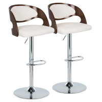 George Oliver Lakyia Mid-century Modern Adjustable Barstool With Swivel In Chrome Metal, Cherry Wood And White Faux Leat