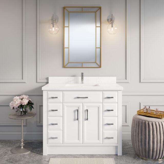 Callie 42, 48, 60 & 75 In Bathroom Vanity w Foldable Kicks & Drawer Organizer in 3 Finishes (Pepper Grey or White ) ABSB in Cabinets & Countertops - Image 3