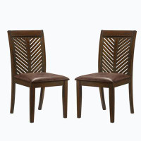 Wenty Set Of 2 Vinyl Upholstered Side Chairs In Walnut And Brown