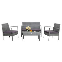 Wade Logan Ashlay 4pcs Rattan Patio Conversation Set Outdoor Wicker Furniture Set W/ Cushions