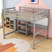 Harriet Bee Gahanna Full Size Wood Loft Bed with 3 Shelves, Desk,Ladder and Writing Board