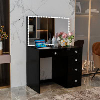 Latitude Run® Boahaus Gaia Modern Makeup Vanity Desk, White, Crystal Knobs