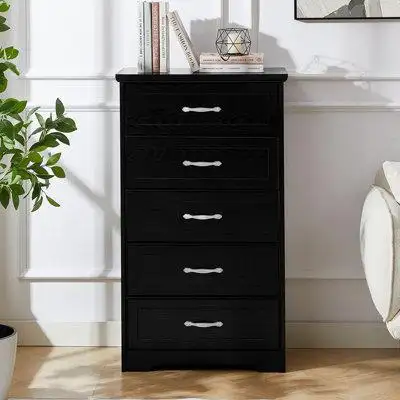 Rebrilliant Modern 5 Tier Bedroom Chest Of Drawers, Dresser With Drawers,Black, 25.2?L*15.8?W*43.5?H