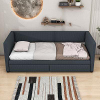 Latitude Run® Kiswanna Twin Size Corduroy Upholstered Daybed With Two Drawers And Slats
