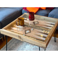 Loon Peak Rustic Backgammon Coffee Table With Removable Glass Top - 100% Made In The Usa
