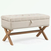 August Grove Linen Button-Tufted Bench with Storage