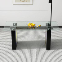 Rosefray Modern Simple Rectangular Glass Dining Table For 6-8, With Thick Tempered Glass Top & Mdf Legs