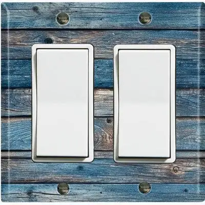 WorldAcc Metal Light Switch Plate Outlet Cover (Blue Wood Fence Brown - Double Rocker)