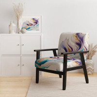 Design Art Blue, Gold And Purple Abstract Waves IV - Upholstered Modern Arm Chair