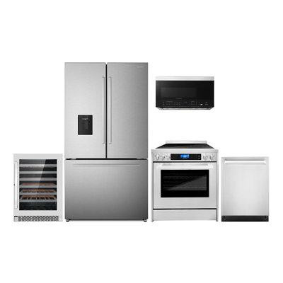 Cosmo 5 Piece Kitchen Package With 30" Over The Range Microwave 30" Freestanding Electric Range 24" Built-In Fully Integ in Refrigerators