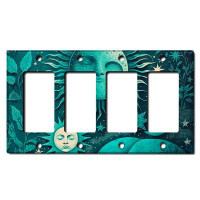WorldAcc Metal Light Switch Plate Outlet Cover (Astronomy Space Sun Stars Moon Teal - Quadruple Rocker)