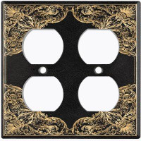 WorldAcc Metal Light Switch Plate Outlet Cover (French Victorian Frame Black 3 - Double Duplex)