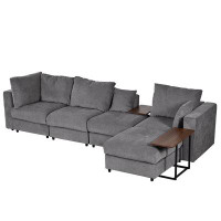 Latitude Run® Modern Upholstered Sofa In Polyester Fabric With 2 Coffee Tables And 1 Ottoman Footstool