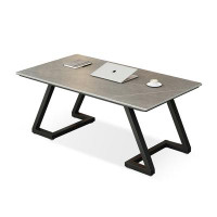 17 Stories 70.87" Grey+Black Rectangular Stone + Metal desk