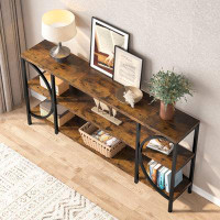 17 Stories Rithu Sofa Console Table 70.86" Extra Long Sofa Behind Table with 3 Tier Storage Shelves