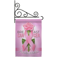 Breeze Decor Breast Cancer - Impressions Decorative Metal Fansy Wall Bracket Garden Flag Set GS115166-BO-03