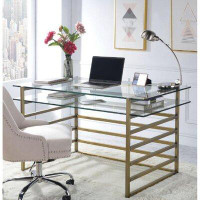 Everly Quinn Drumourne Desk In Antique Gold & Clear Glass