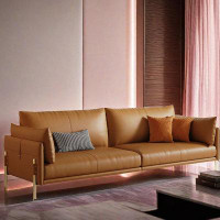 PULOSK 82.68" Orange Genuine Leather Standard Sofa cushion couch