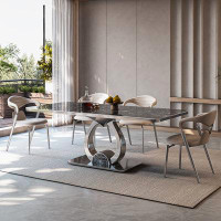 RARLON Rock plate table modern simple household small rectangular table 6 chair combination