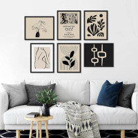 SIGNLEADER SIGNLEADER Framed Duotone Black Shapes And Plant Wall Art, Set Of 6 Abstract Geometric Wall Decor Prints, Min