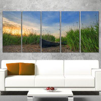 Made in Canada - Design Art Old Fisher Boat near Lake 5 Piece Photographic Print on Wrapped Canvas Set