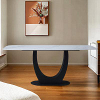 Orren Ellis 70.87" White&Black Rectangular Sintered Stone + Carbon steel Dining Table