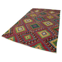 Rug N Carpet Anatolian Kilim Red Geometric Cotton Handmade Area Rug