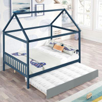 Latitude Run® NAVY BLUE HOUSE Bed WITH TRUNDLE OF GREY COLOR