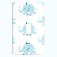 WorldAcc Metal Light Switch Plate Outlet Cover (Zoo Animals Elephant Blue White    - Single Toggle)