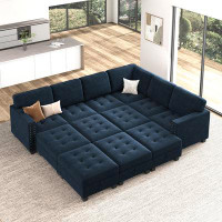 Ebern Designs Airlie Oversized Modular Corner Sectional Velvet Sleeper Sectional Sofa With Storage Space