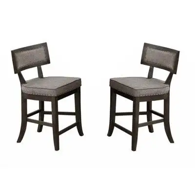 Red Barrel Studio Kitchen Dining Room Chairs Solid Wood & Veneer 2Pcs High Chair Set Cushion Curved Seat Back Rustic Esp